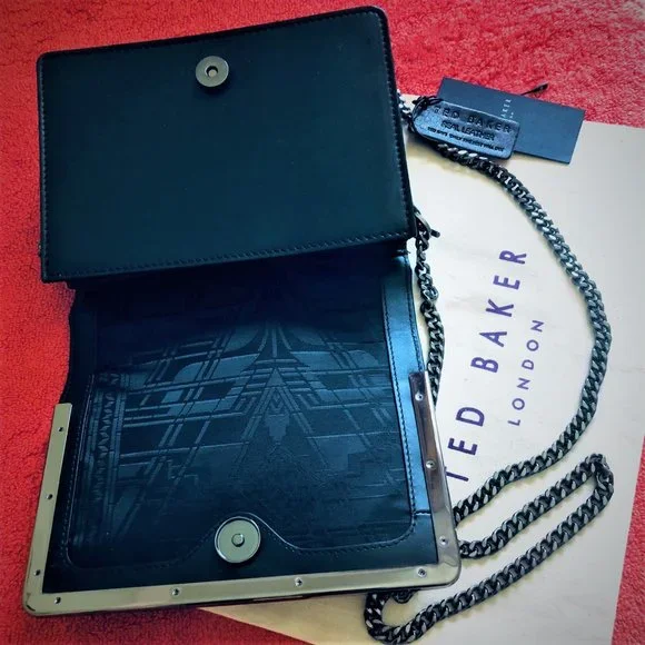 TED BAKER LONDON Black Leather Crossbody /Clutch Purse with Detachable Chain New - Picture 6 of 6